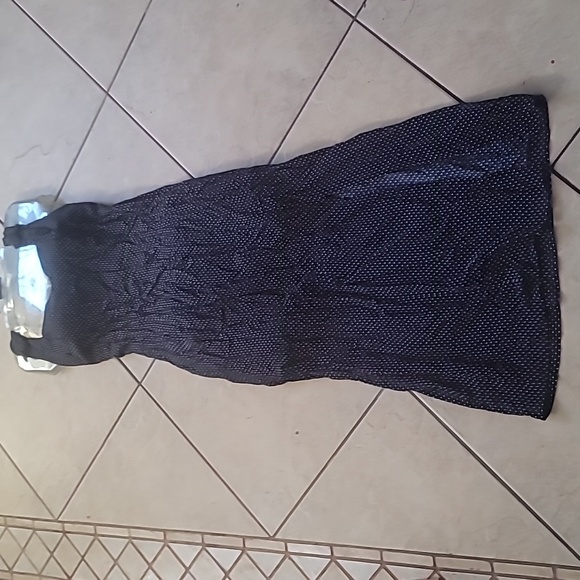 Vintage Navy Polka Dot V-neck Back Cut Out Strap Front Split Dress SZ 7/8 - Picture 5 of 16